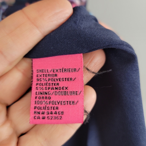 BETSEY JOHNSON navy floral jewel neck short sleeve stretchy sheath dress - Picture 8 of 9